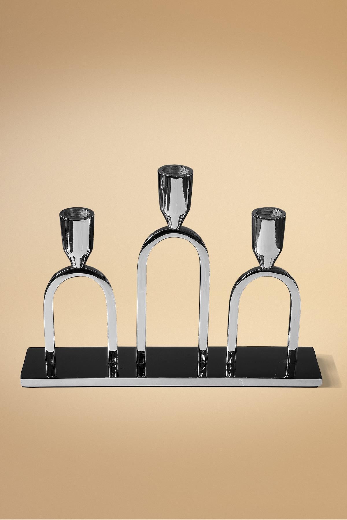 3 Metal Candlestick Silver Color