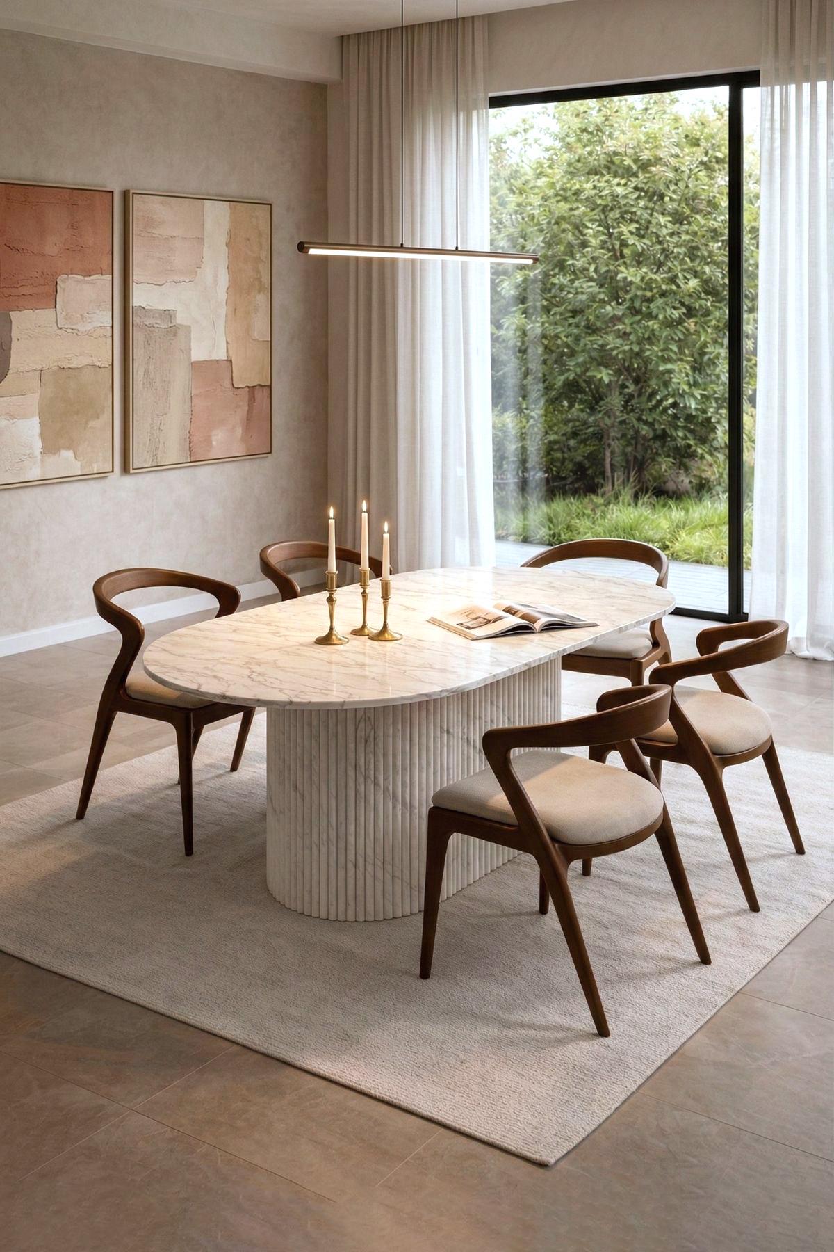 White Twill Marble Dining Table