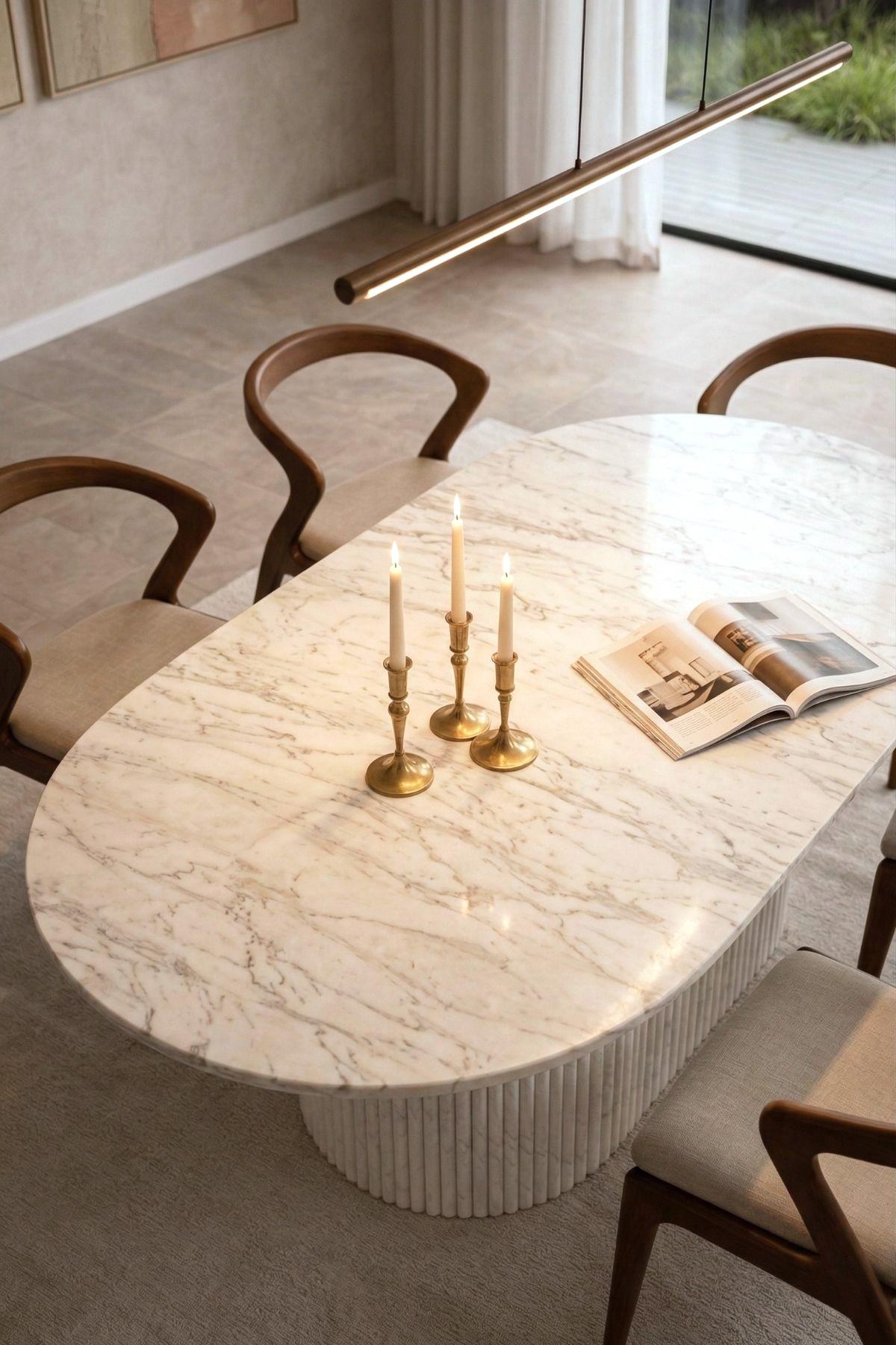 White Twill Marble Dining Table