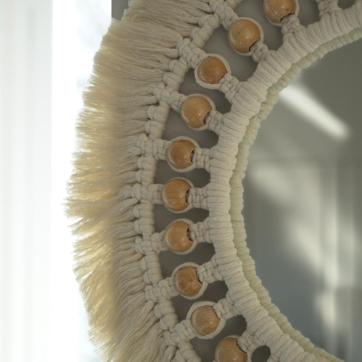 Beaded Leaf Macrame Mirror