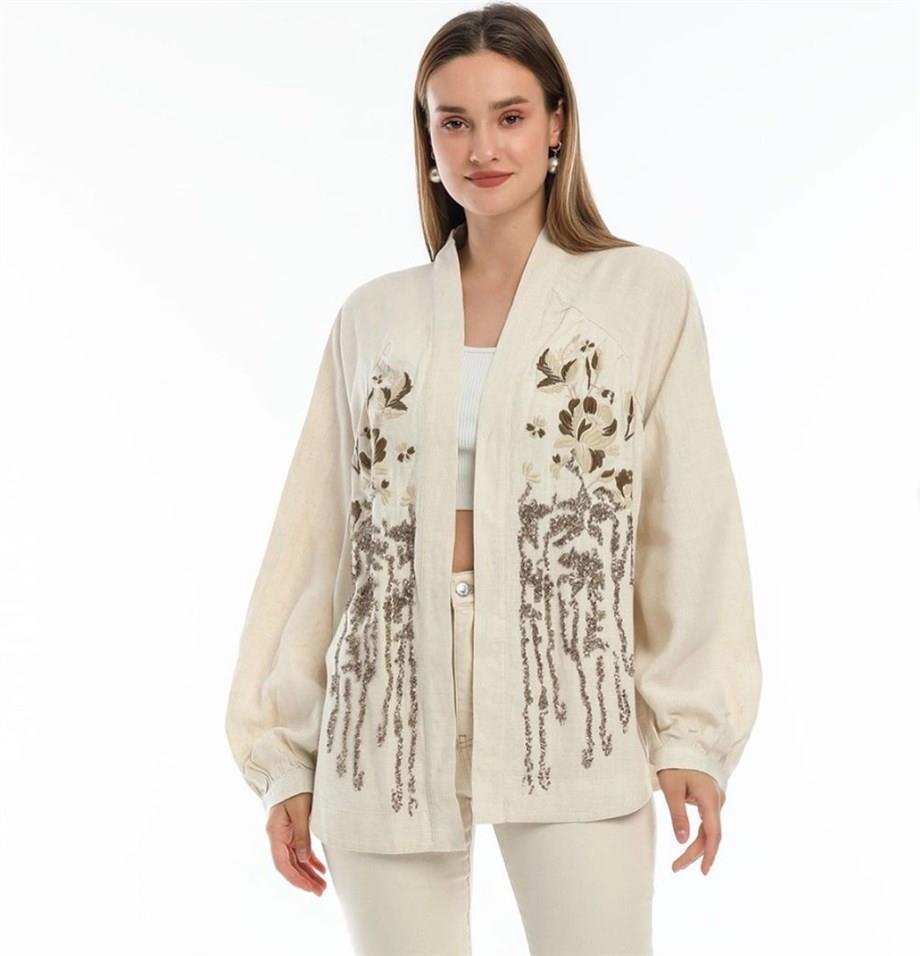 Çiçek İşlemeli Kimono