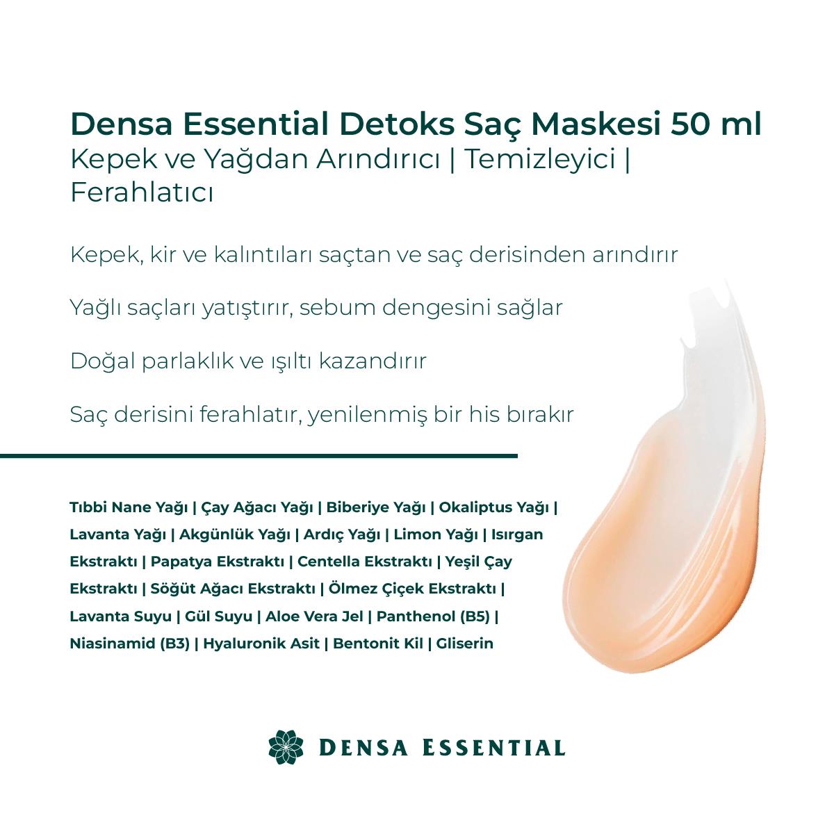 Densa Essential Detoks Saç Maskesi - Kepek ve Yağdan Arındırıcı, Temizleyici, Dinlendirme Etkili 50 ml