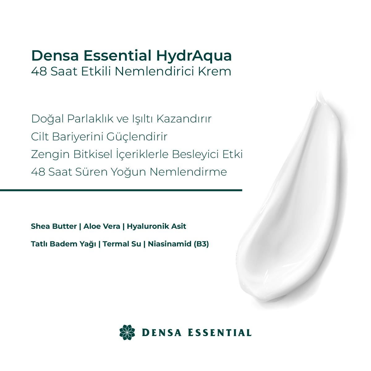 Densa Essential HydrAqua Nemlendirici Krem 48 Saat Aktif Nemlendirici & Besleyici 50 ml Doğal Parlaklık & Işıltı Sağlayıcı