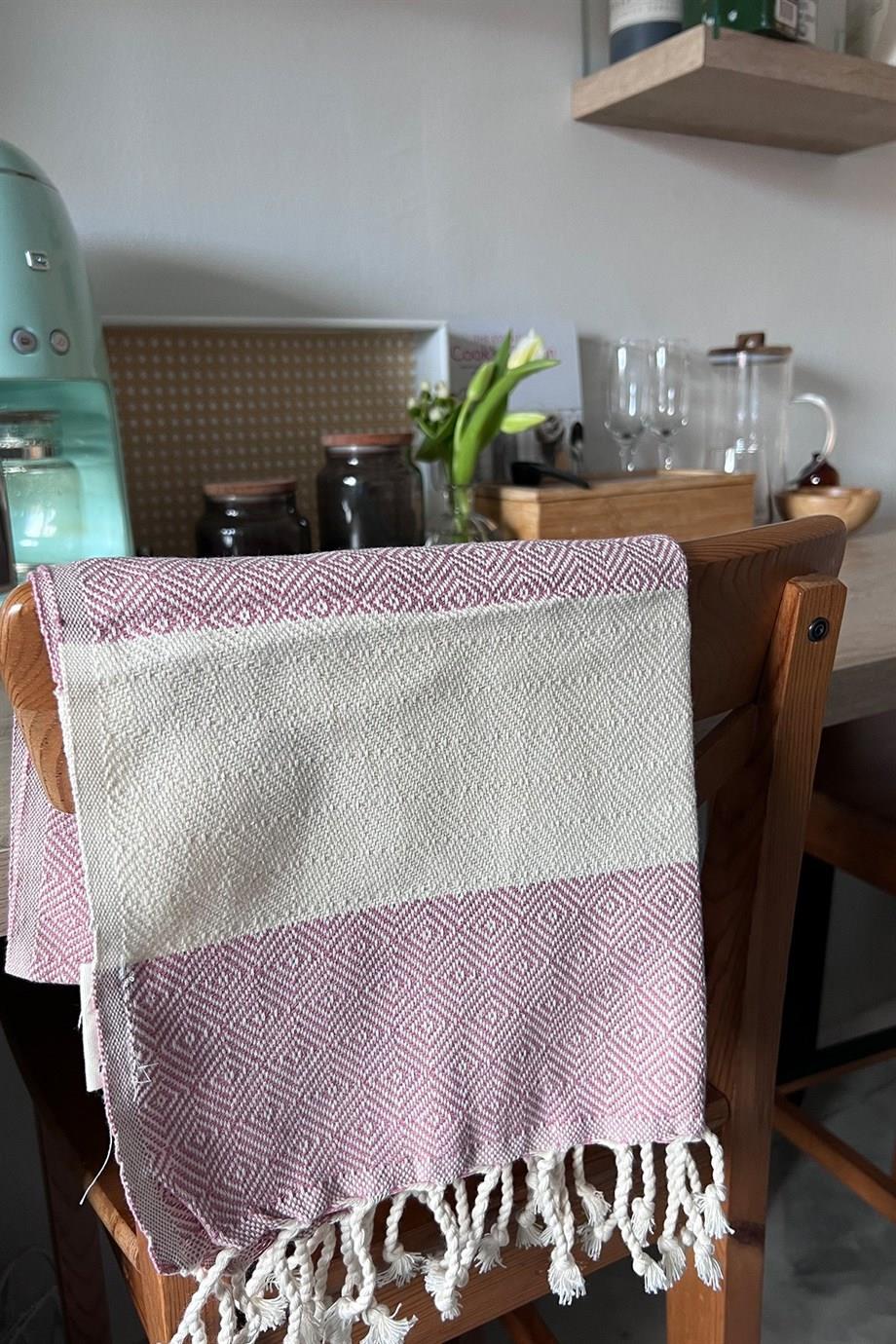 Elmas Desenli Mutfak Havlusu Gül Kurusu