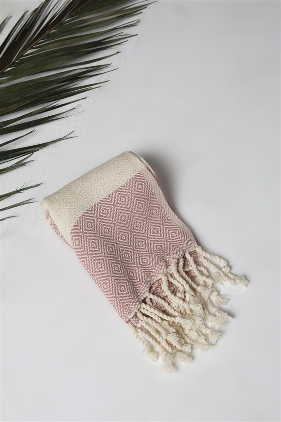 Elmas Desenli Mutfak Havlusu Gül Kurusu