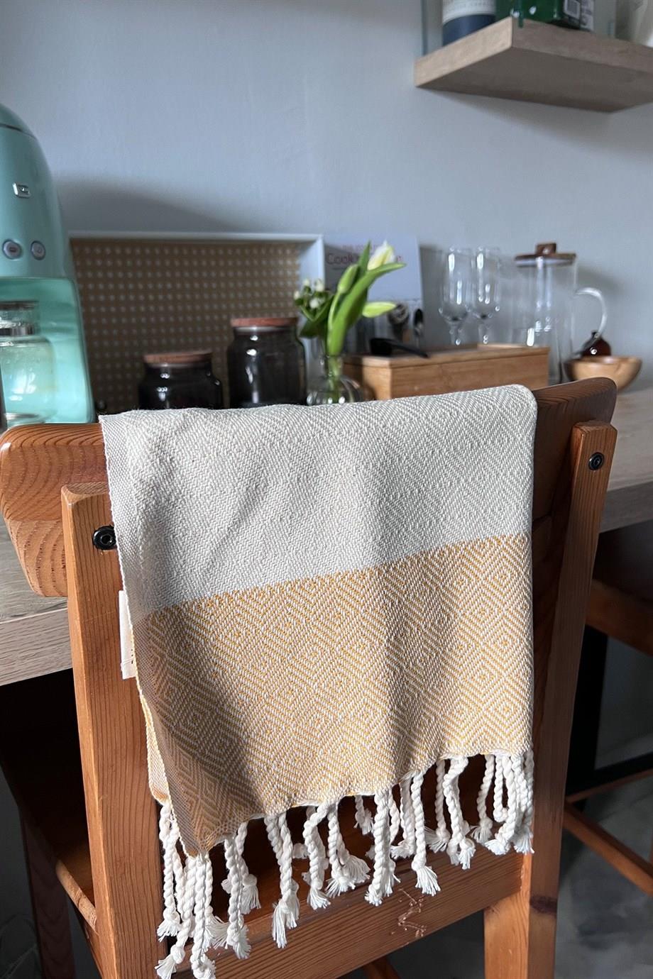 Elmas Desenli Mutfak Havlusu Hardal