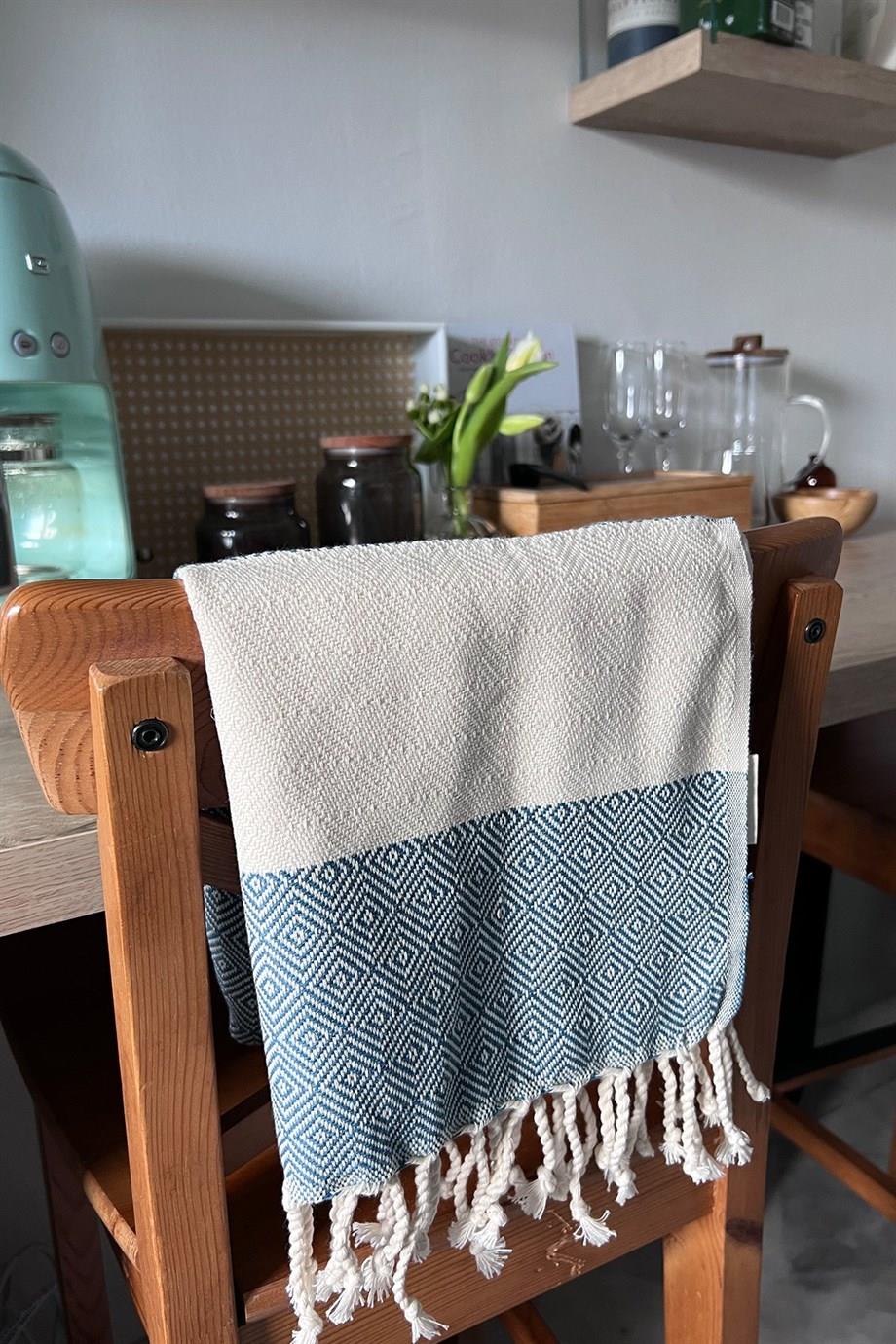 Elmas Desenli Mutfak Havlusu Petrol Mavisi