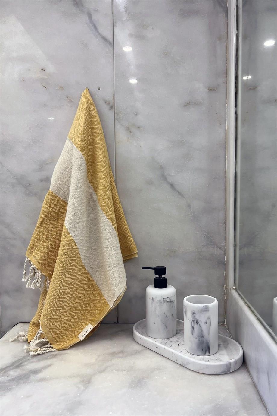 Elmas Desenli Peştamal Hardal