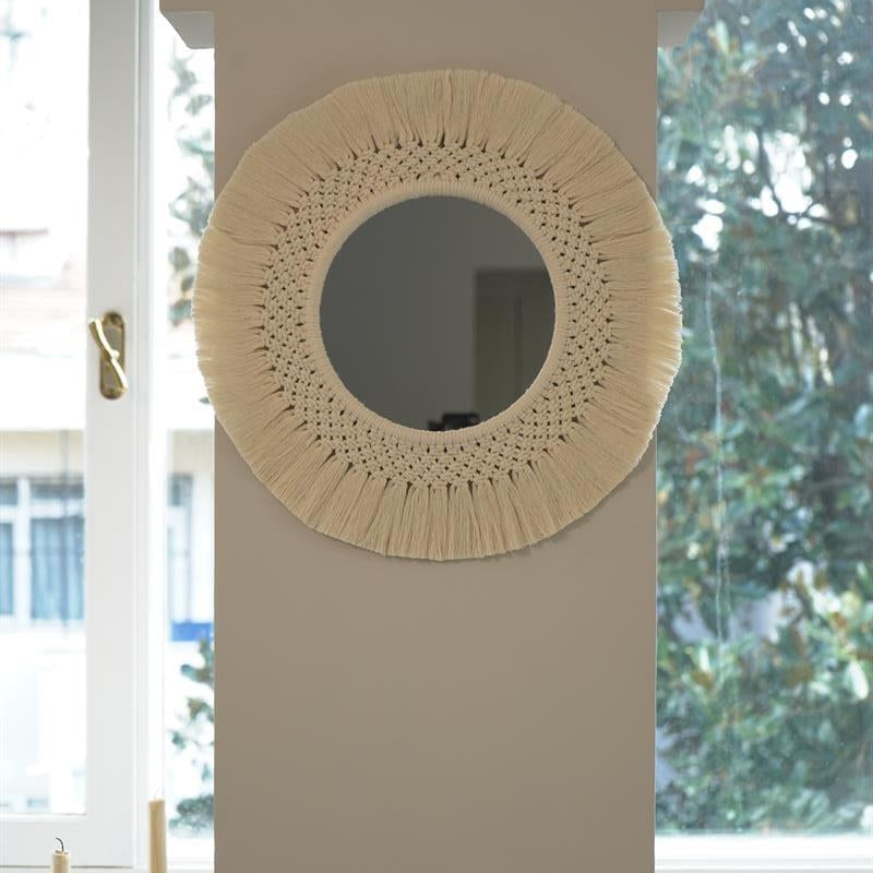 Cream Macrame Mirror