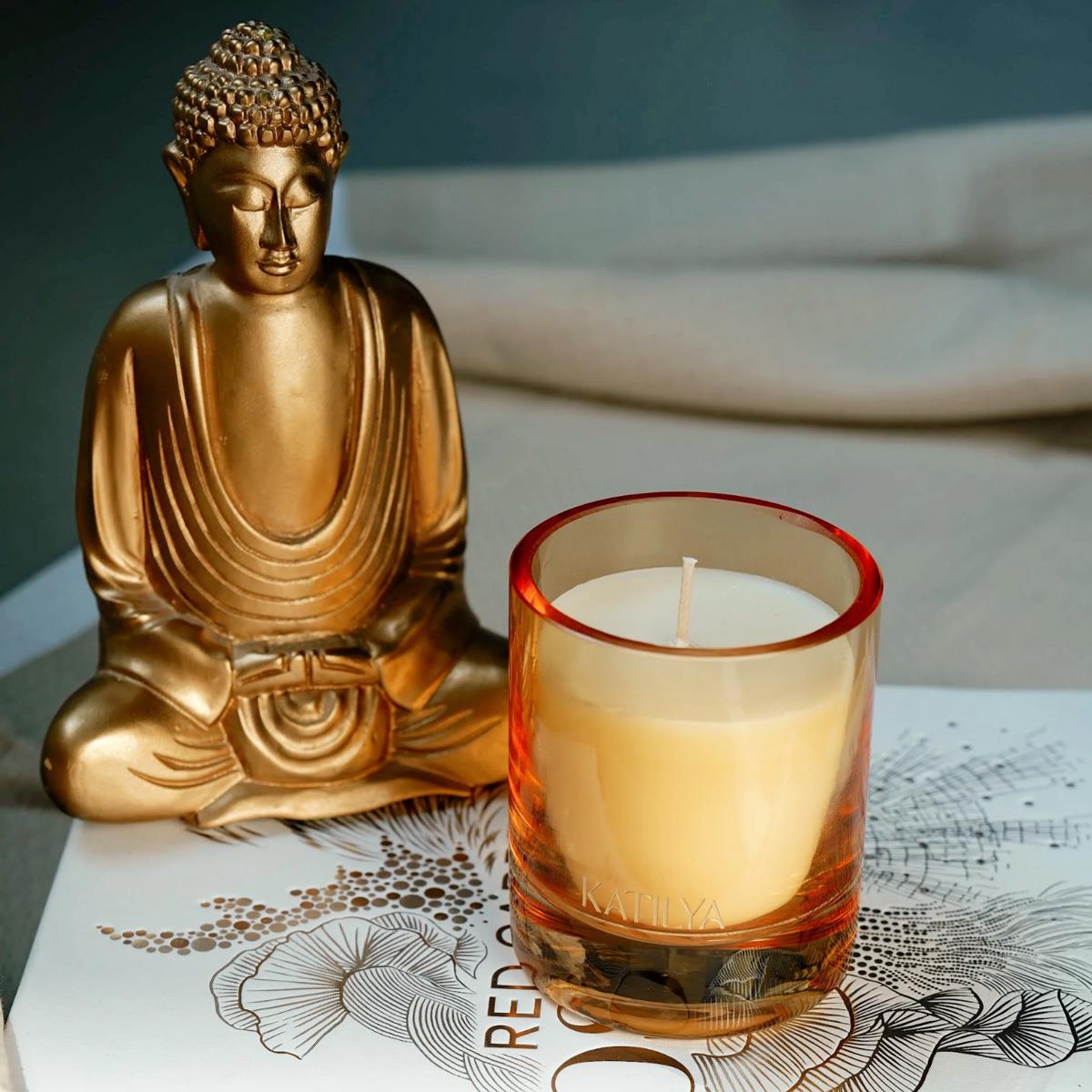 Mamul Yasemin, Pamuk ve Şeftali Çiçeği Kokulu Soya Mum (El Yapımı Cam, 220g)