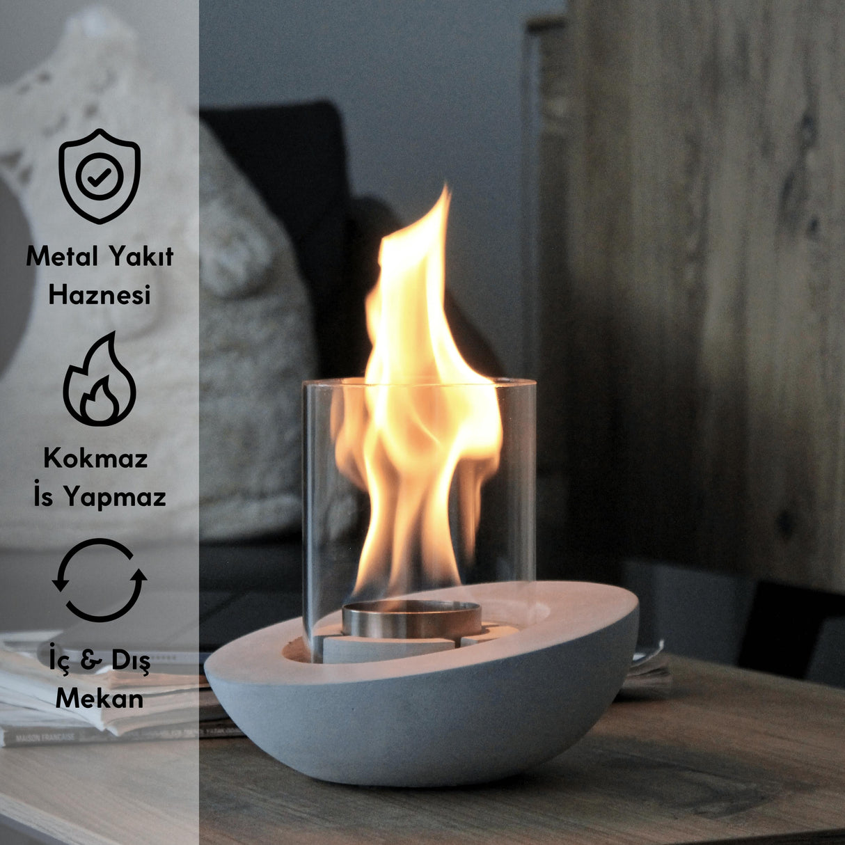 PURE-Fire v.4 Beton Şömine +1 Litre Tabart Fire Şömine Yakıtı
