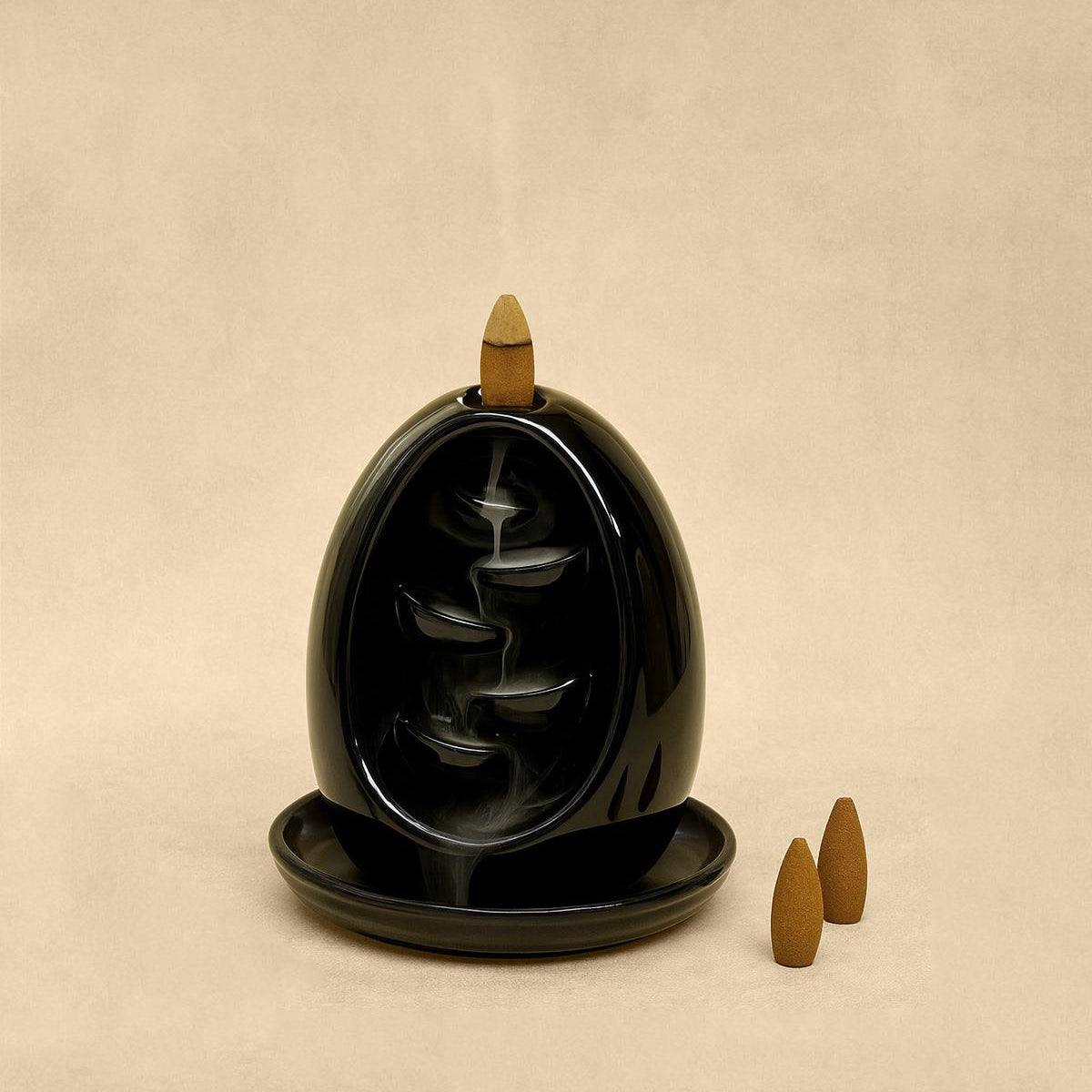 Ceramic Backflow Incense Burner Black
