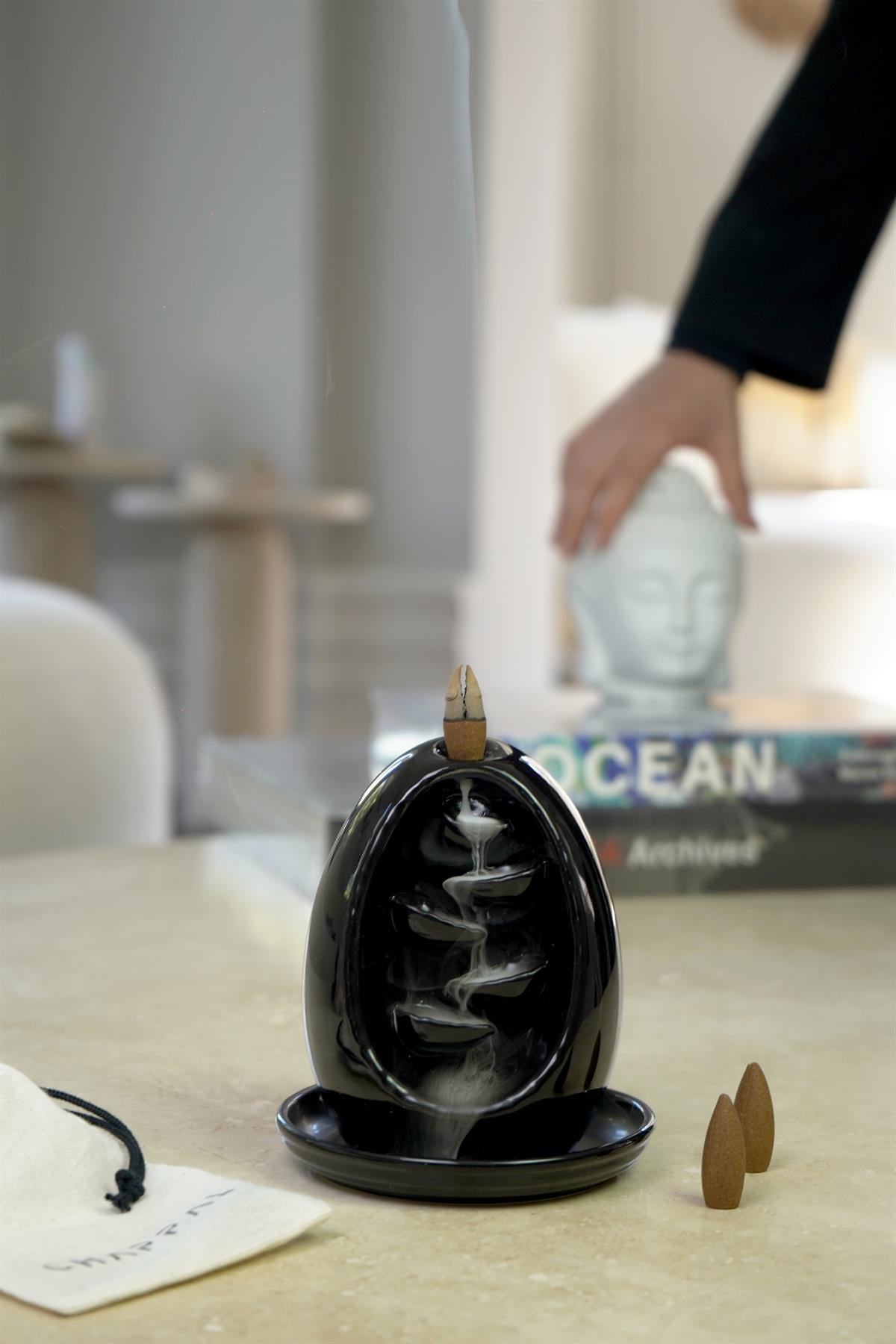 Ceramic Backflow Incense Burner Black