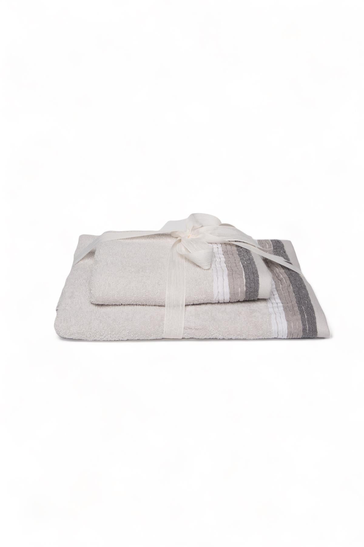 Set of 2 Bordered Towels Light Gray