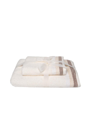 Set of 2 Bordered Towels Beige
