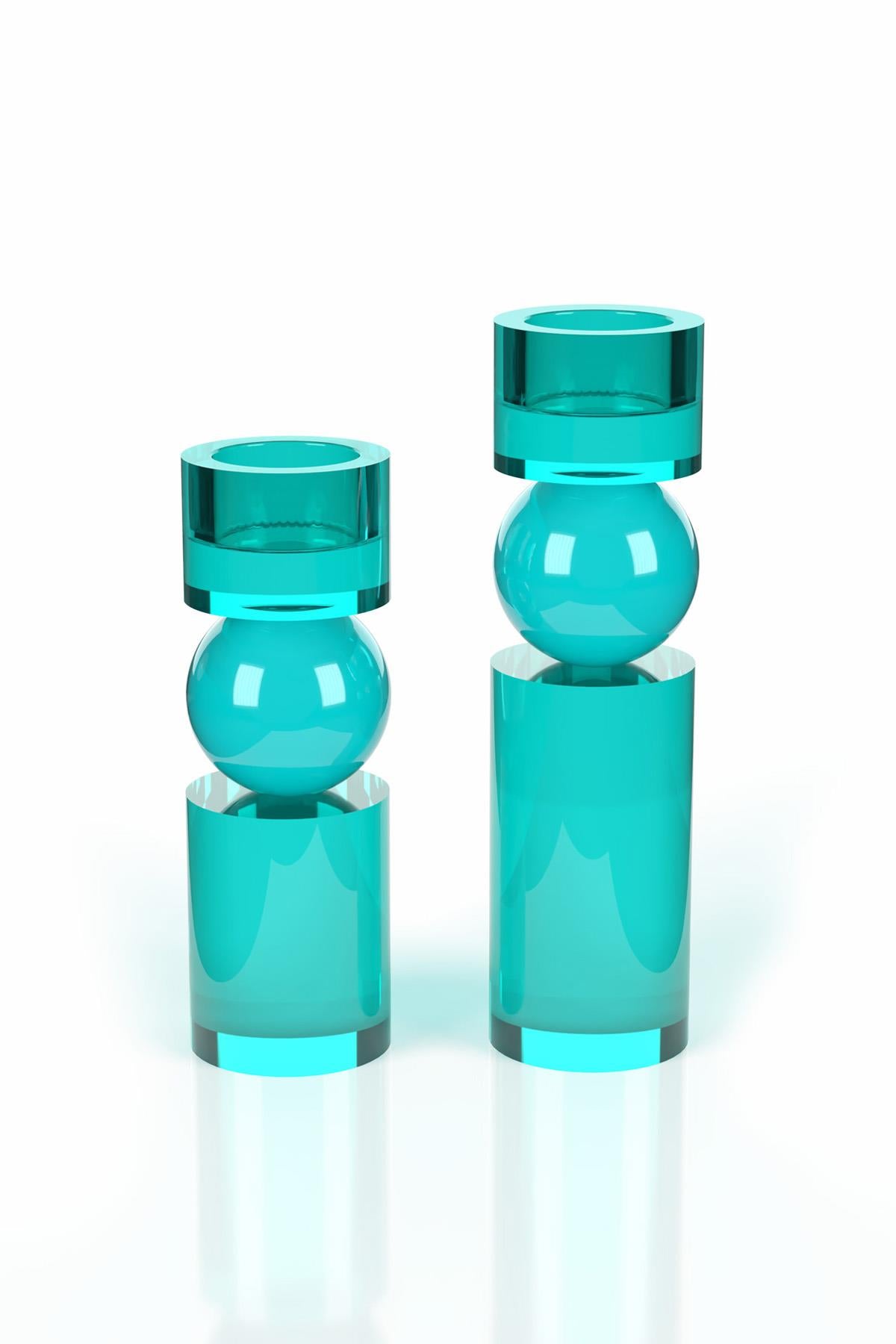 2-Pack Water Green Glass Candlestick