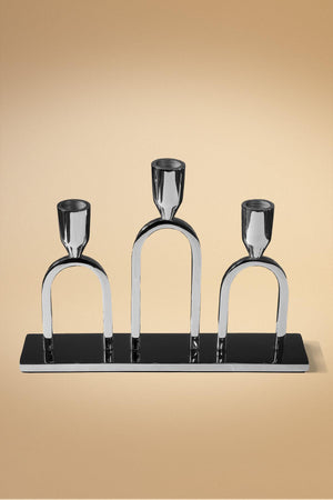 3 Metal Candlestick Silver Color