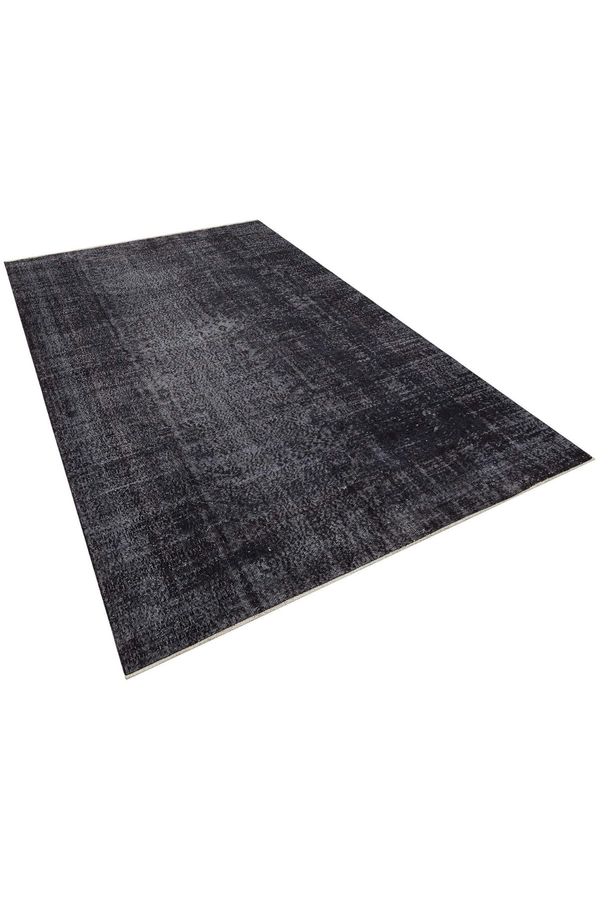 Antique Patterned Black Hand Woven Carpet