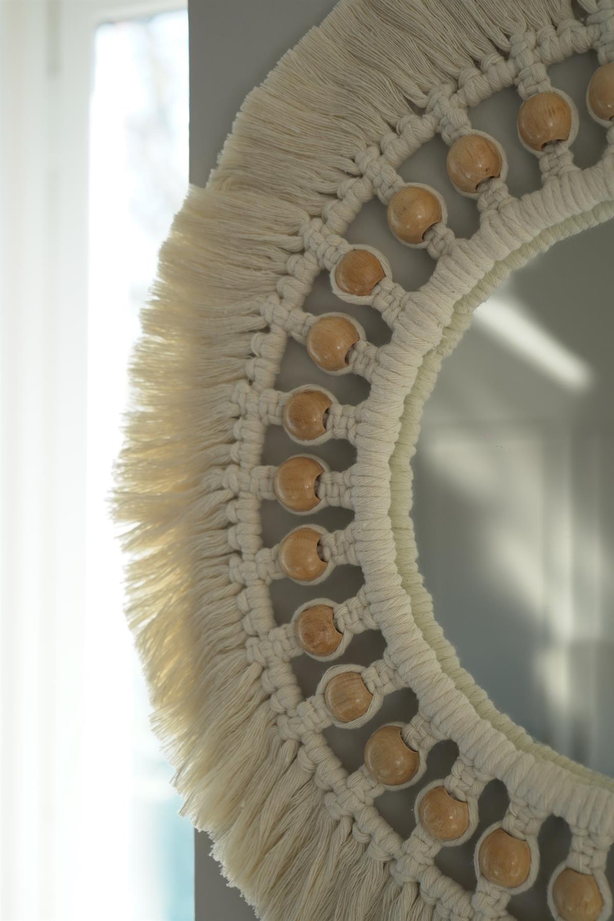 Beaded Leaf Macrame Mirror