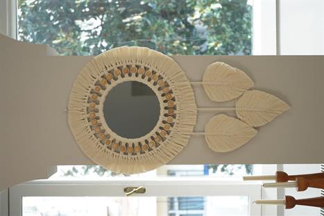 Beaded Leaf Macrame Mirror