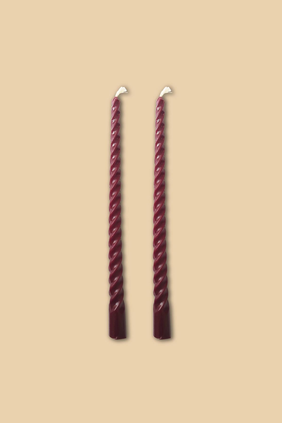 Burgulu Balmumu Şamdan Mumu Bordo - 2'li