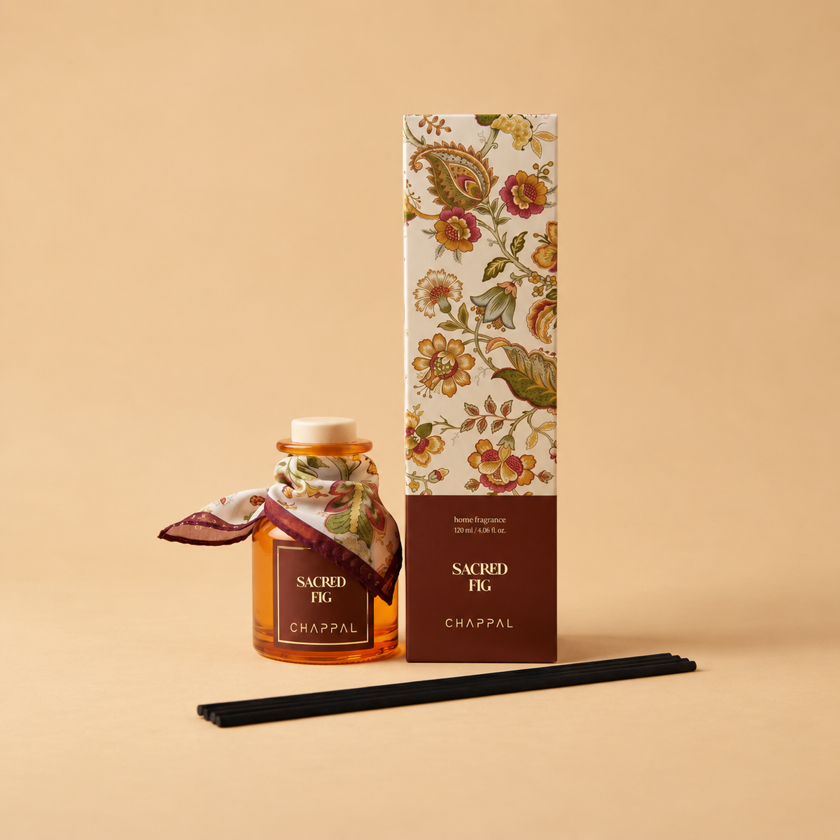Sacred Fig 120 ml çubuklu oda kokusu — kutusu ve çubukları