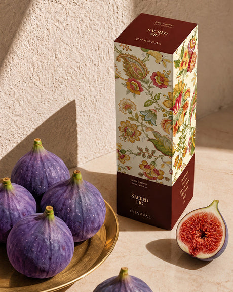 Chappal Sacred Fig çubuklu oda kokusu ve taze incirler, yaşam alanı görseli