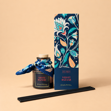 Velvet Bazaar 120 ml çubuklu oda kokusu — kutusu ve çubukları