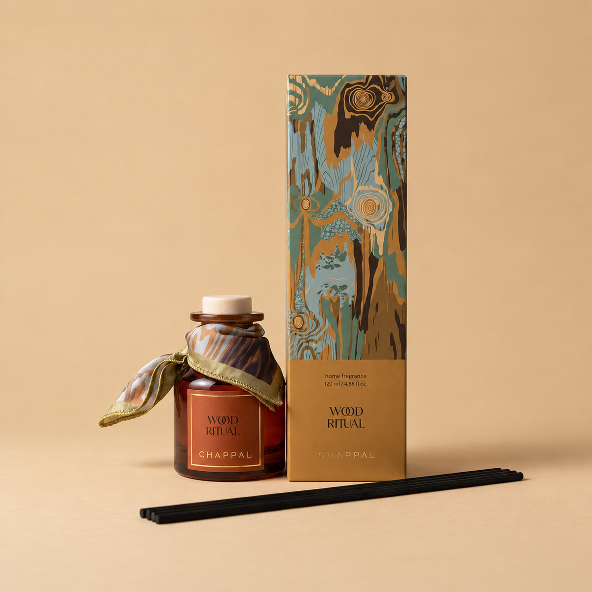wood ritual 120 ml çubuklu oda kokusu — kutusu ve çubukları