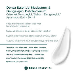 Densa Essential Matlaştırıcı & Dengeleyici Detoks Serum 50 ml - Akne/Sivilce, Komedon, Siyah Nokta Karşıtı & Gözenek Sıkılaştırıcı