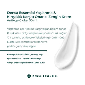 Densa Essential Yaşlanma & Kırışıklık Karşıtı Onarıcı Zengin Krem / AntiAge Global 50 ml Yeniden Enejik ve Canlı Cilt Görünümü