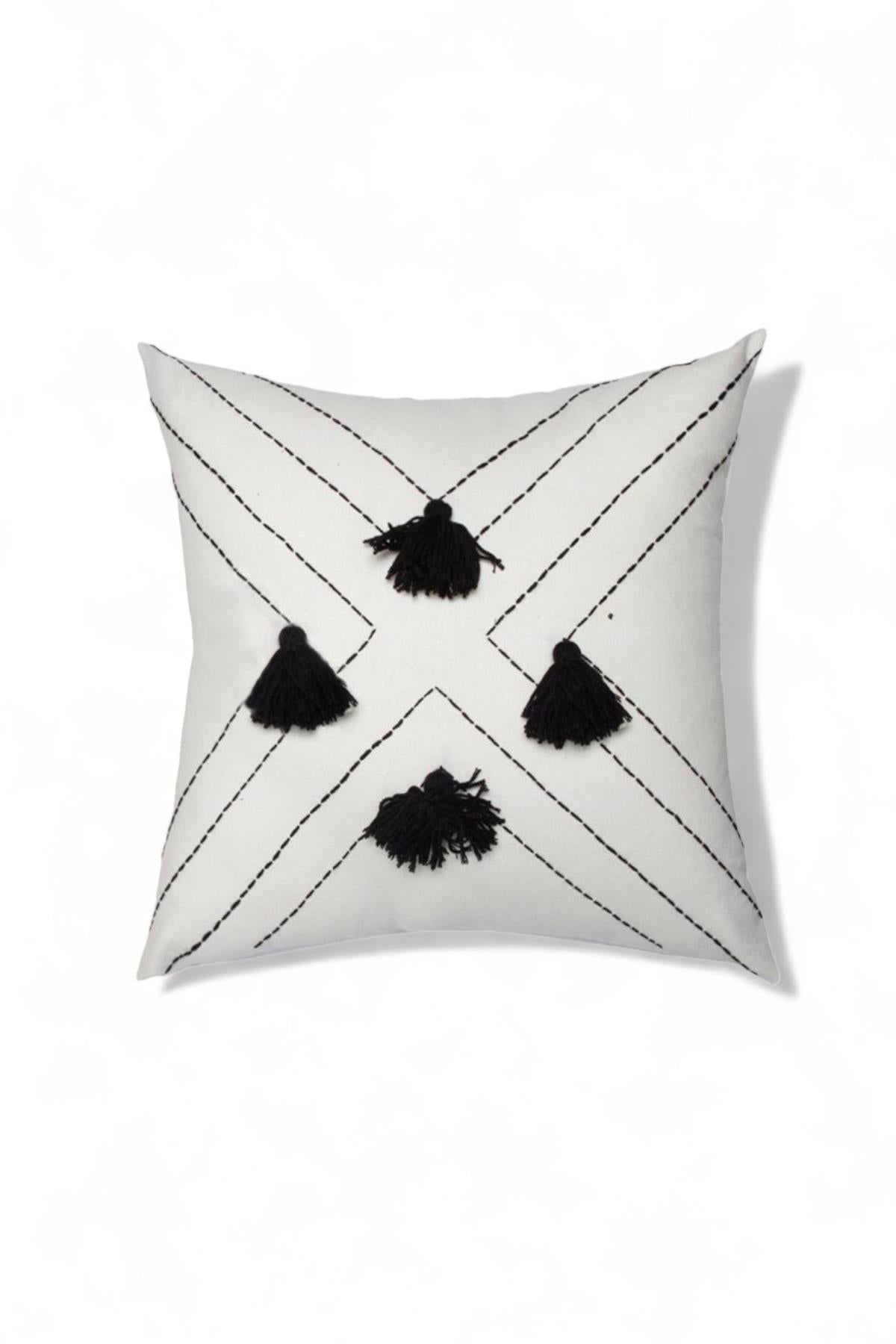 Embroidered Medium Tassel Throw Pillow Case