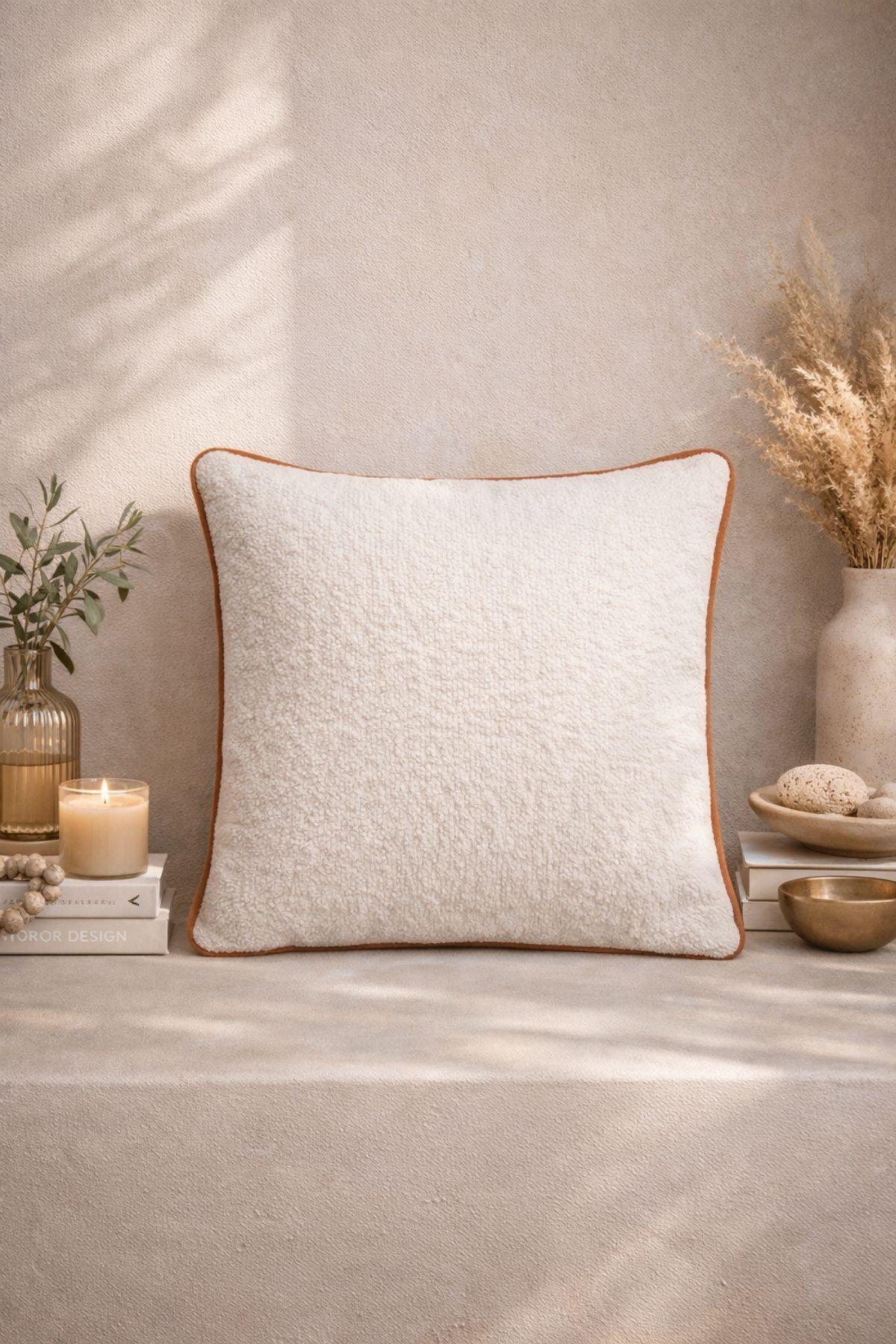White Teddy Throw Pillow with Orange Piping