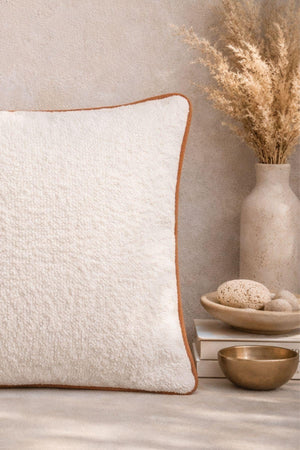 White Teddy Throw Pillow with Orange Piping