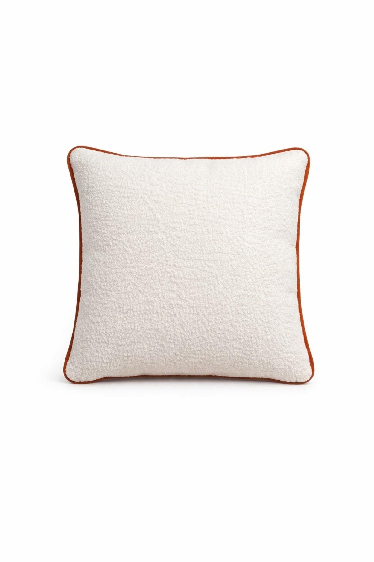 White Teddy Throw Pillow with Orange Piping